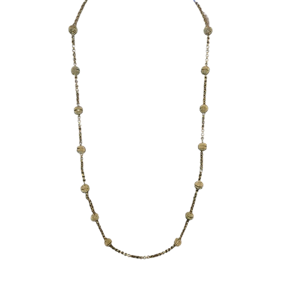 RMN Roman Signed Gold Tone Beehive Coil Beaded Cable Chain Station Necklace 34" - Picture 3 of 10